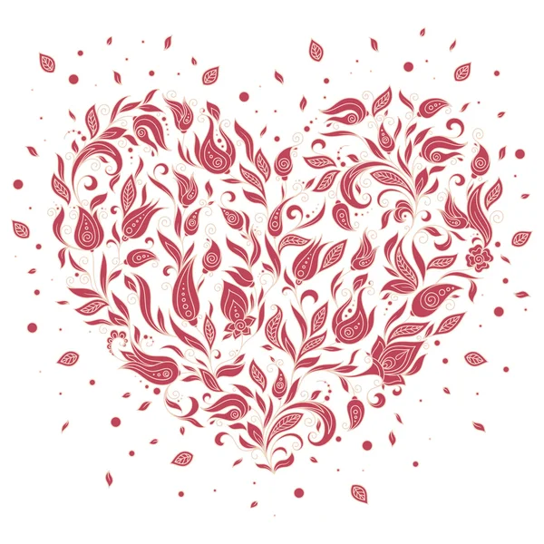 Hermosa silueta del corazón de flores de encaje — Vector de stock