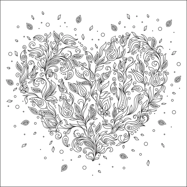 Coloring page flower heart St Valentine's day greeting card — Stock Vector