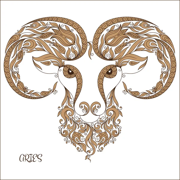 Patrón dibujado a mano para colorear libro zodiaco Aries . — Vector de stock