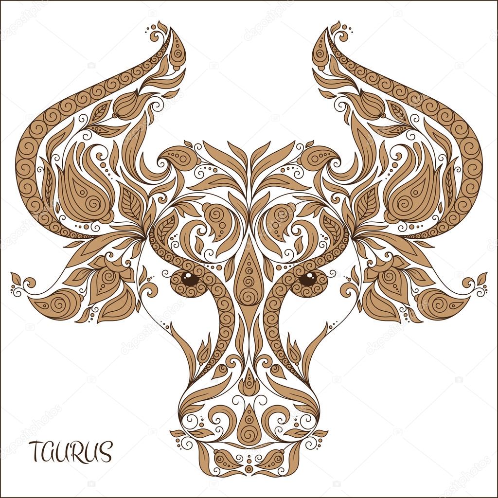 Hand drawn pattern for coloring book zodiac Taurus