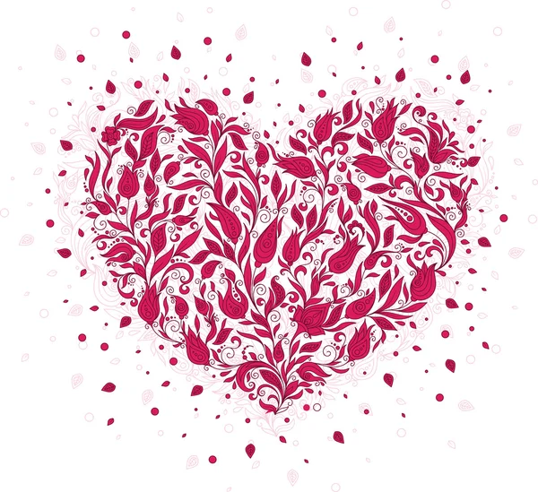 Красивий силует серця з мереживних квітів — стоковий вектор