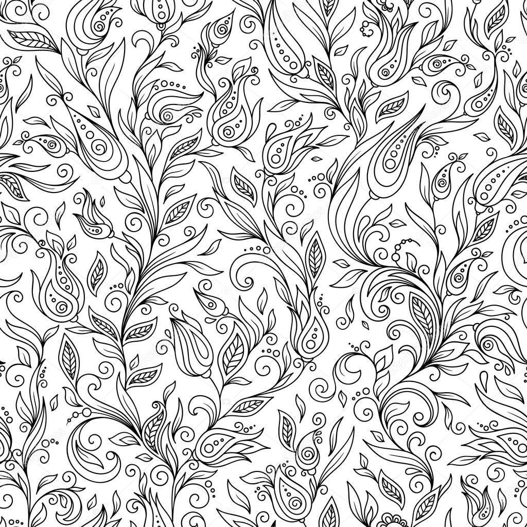 Pattern for coloring book. Floral, retro, doodle design element