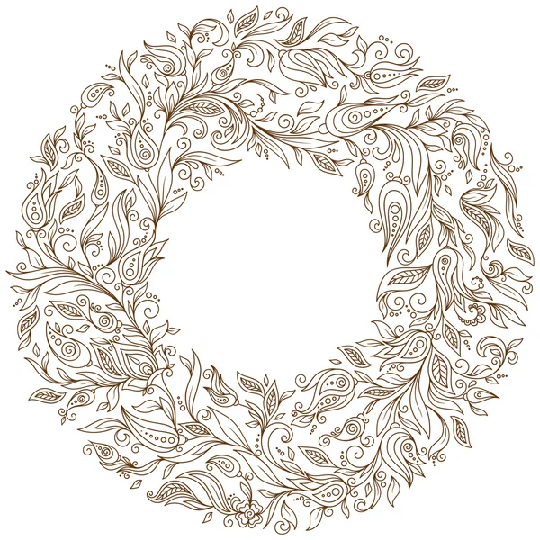 Hand Drawn Ornament with Floral Wreath — Stock Vector