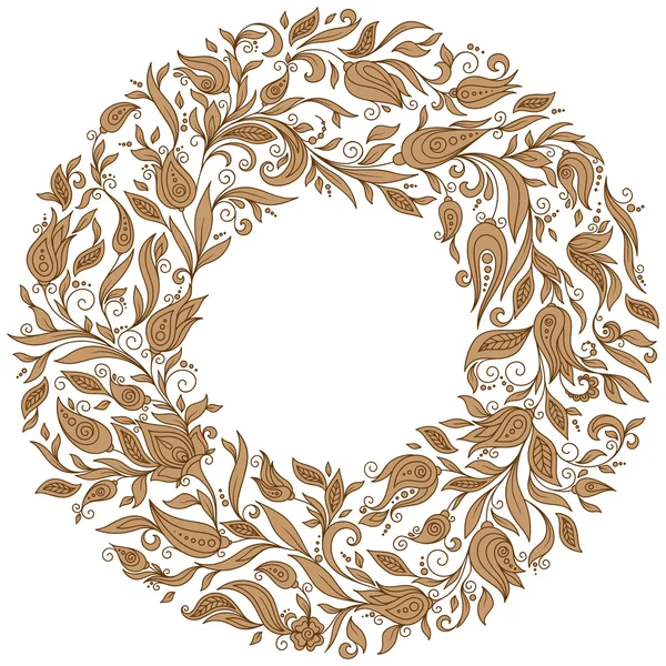 Ornamento dibujado a mano con corona floral — Vector de stock