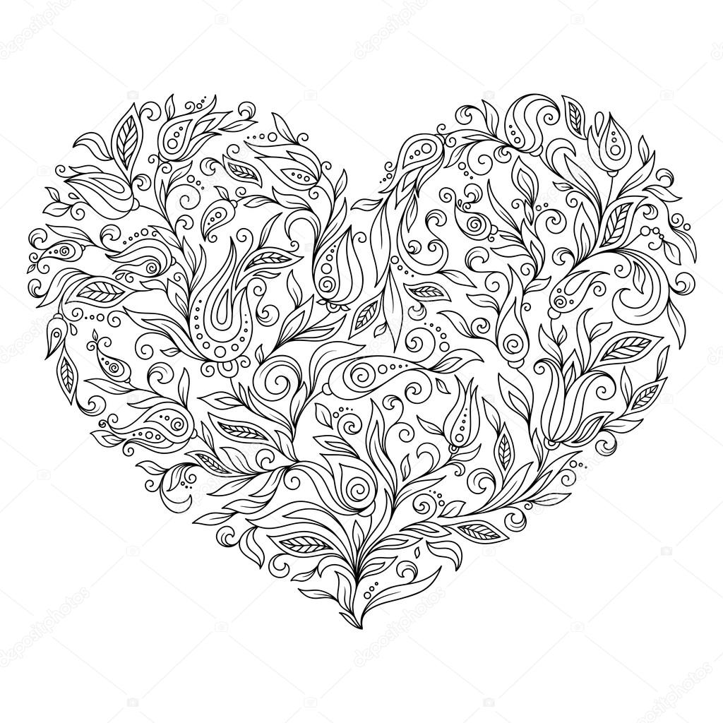 Coloring page flower heart St Valentine's day
