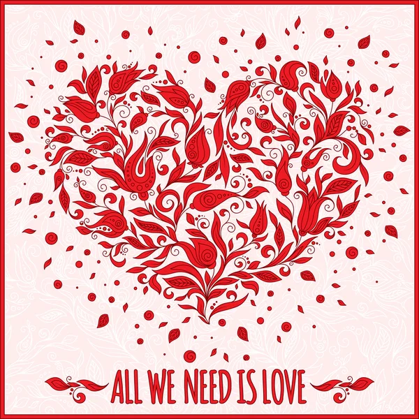 Mooie happy Valentijnsdag wenskaart van floral hart — Stockvector