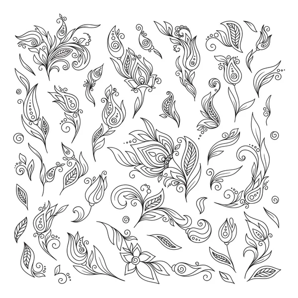 Tatouage floral au henné éléments vectoriels doodle sur fond blanc — Image vectorielle