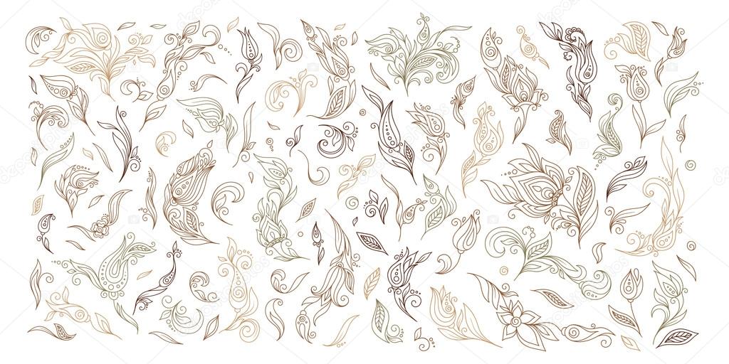 Henna floral tattoo doodle vector elements on white background