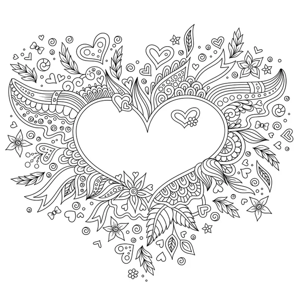 Dibujo para colorear corazón de flores Día de San Valentín — Archivo Imágenes Vectoriales