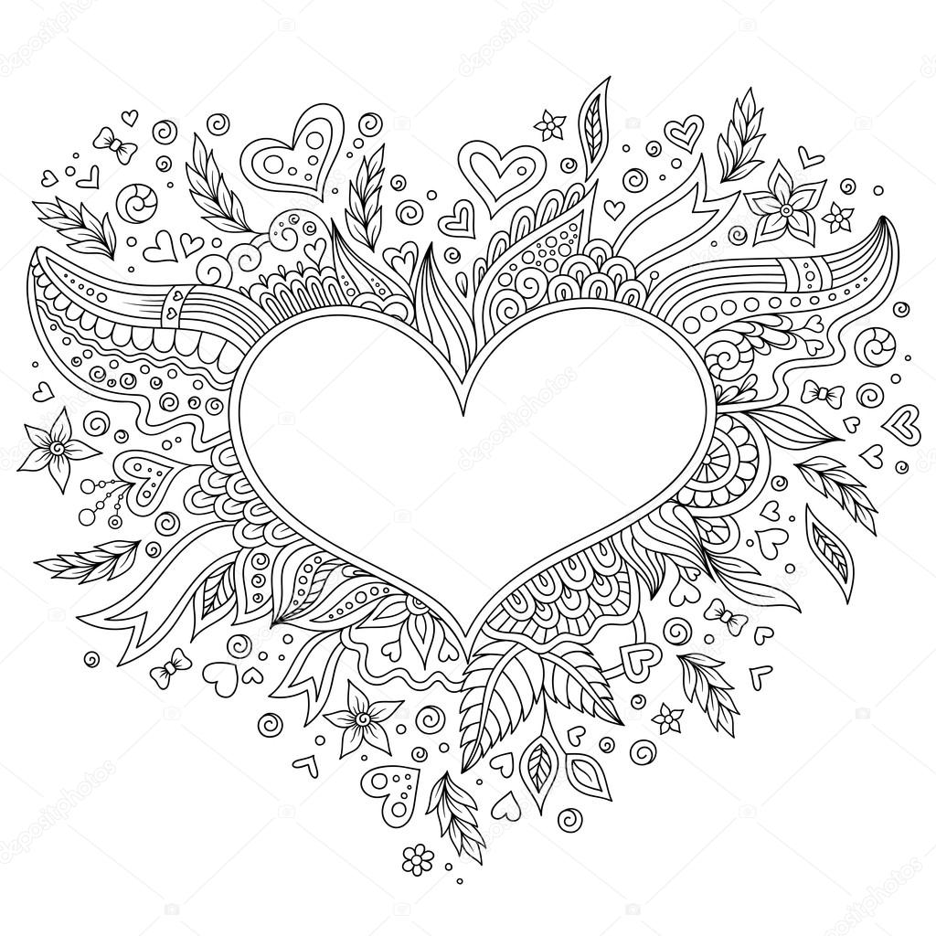 Coeur de fleur page St Valentin   colorier — Image vectorielle