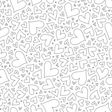 El ile Seamless Modeli tek renkli kalpler zentangle içinde çizilmiş. 