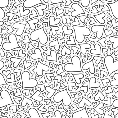 El ile Seamless Modeli tek renkli kalpler zentangle içinde çizilmiş. 