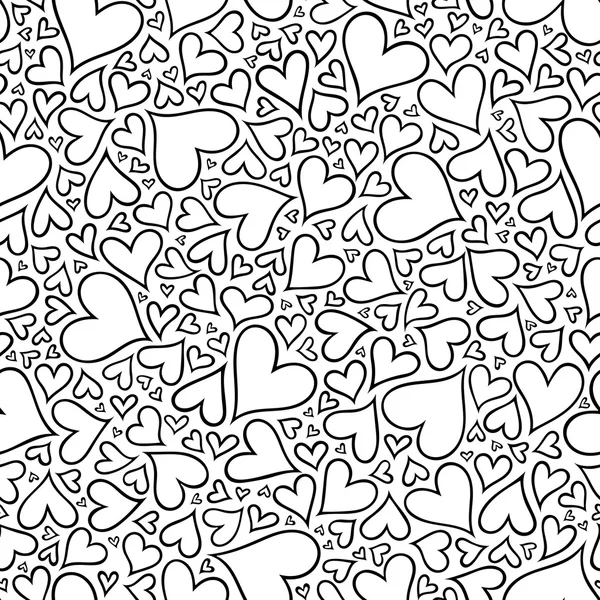 El ile Seamless Modeli tek renkli kalpler zentangle içinde çizilmiş. 