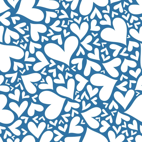 Seamless pattern with white hearts on blue background. — Stock Vector