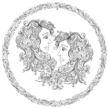 Boyama kitabı için desen. Burcu İkizler. 