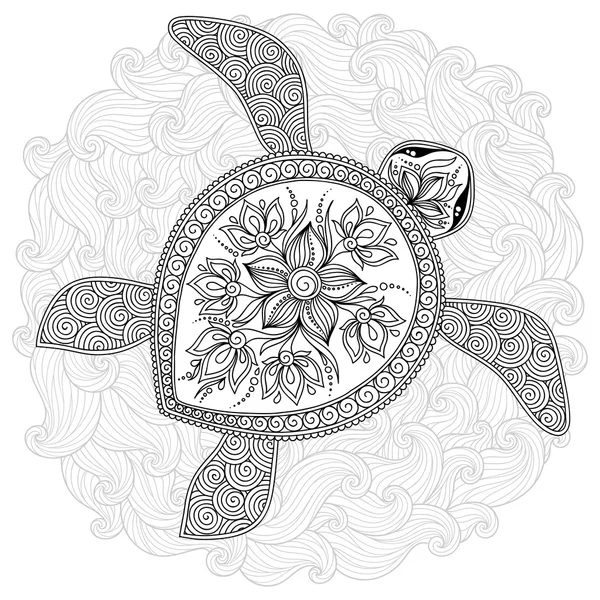 Vzor pro omalovánky. Dekorativní grafický želva. — Stockový vektor