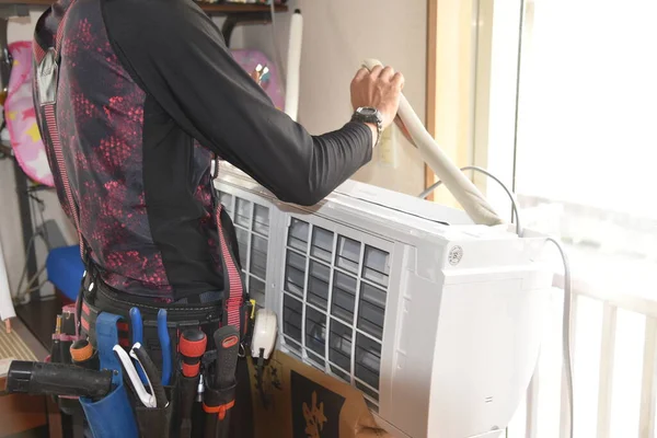 Une Scène Installation Climatiseur Pour Maison — Photo