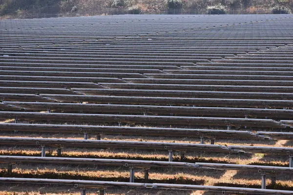 Uma Central Solar Fotovoltaica Geração Energia Renovável Para Evitar Aquecimento — Fotografia de Stock