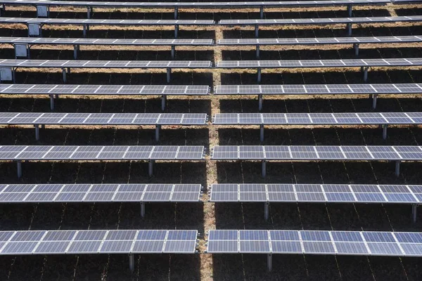 Uma Central Solar Fotovoltaica Geração Energia Renovável Para Evitar Aquecimento — Fotografia de Stock