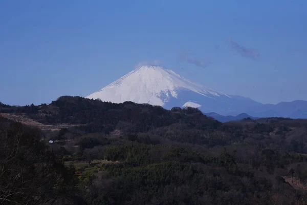 Ein Blick Auf Den Fuji Februar Komplett Mit Schnee Bedeckt — Stockfoto