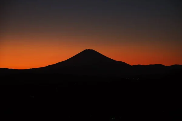 Vista Silueta Del Monte Fuji Después Puesta Del Sol Febrero — Foto de Stock