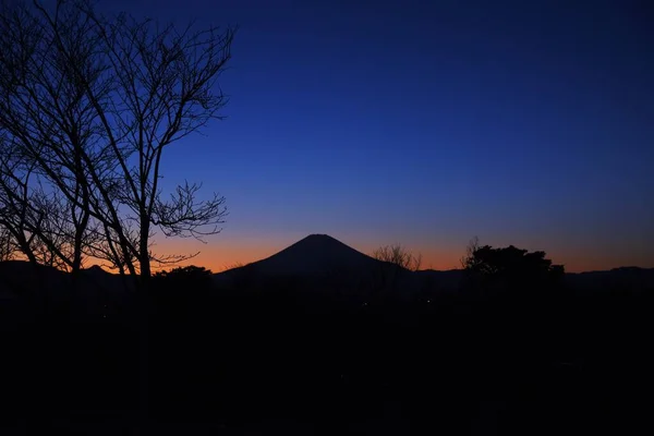 Silhouette View Fuji Sunset February — Stock Photo, Image