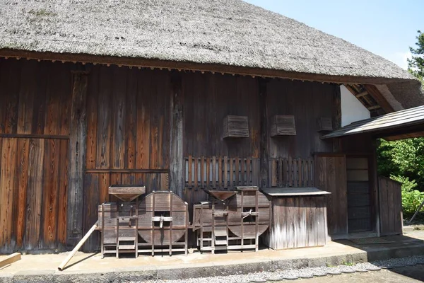 Japán Hagyományos Népi Ház Thatched Tetőkön Ház Belsejében — Stock Fotó