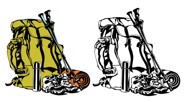 Рюкзак і взуття готові для походу — стоковий вектор
