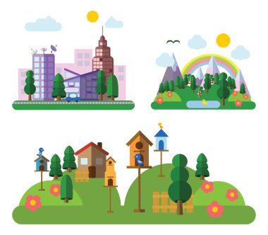 Şehir evleri ve ülke yaşam tarzı simgeleri