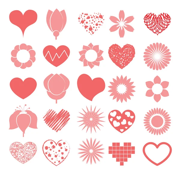 Flores y corazones establecidos — Vector de stock