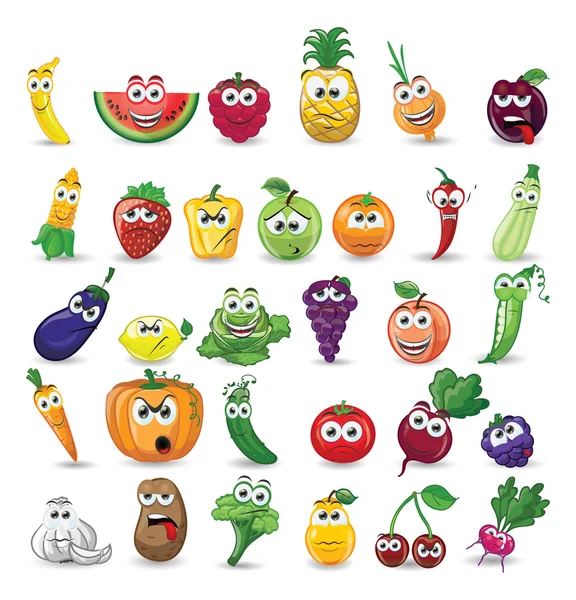 Personnages de fruits et légumes de dessin animé — Image vectorielle