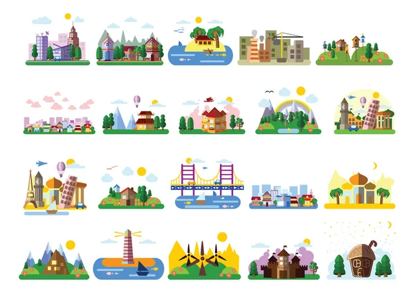 Houses and famous construction icons — Stock Vector