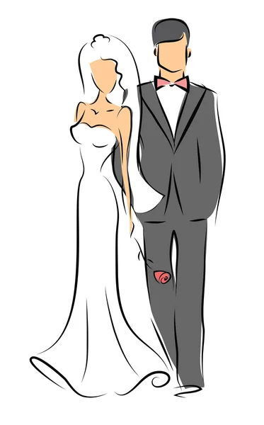 Novia y novio con estilo — Vector de stock