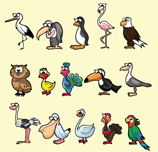 Juego de aves de dibujos animados — Vector de stock