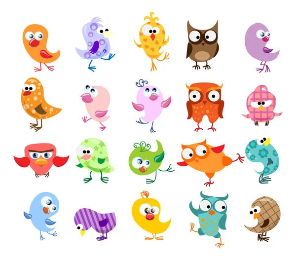 Conjunto de pássaros de desenhos animados — Vetor de Stock