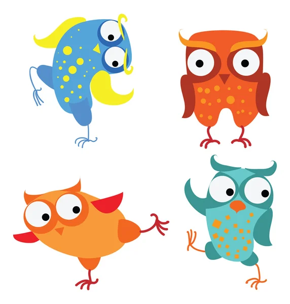 Búhos de dibujos animados aves — Vector de stock