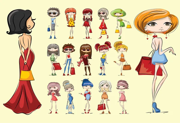 Μόδας κορίτσια κινουμένων σχεδίων — Διανυσματικό Αρχείο