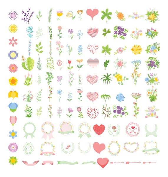 Fleurs et les cœurs fixés — Image vectorielle