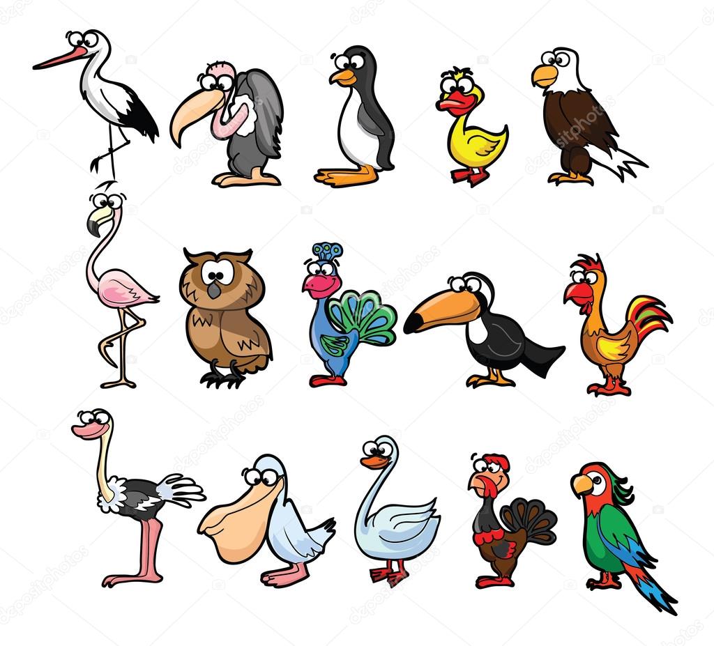 Set of cartoon birds