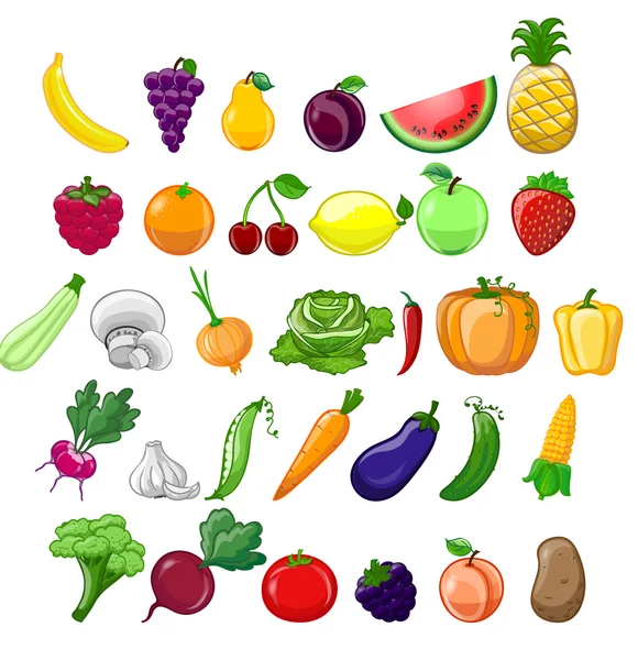 蔬菜、水果和浆果 — 图库矢量图片