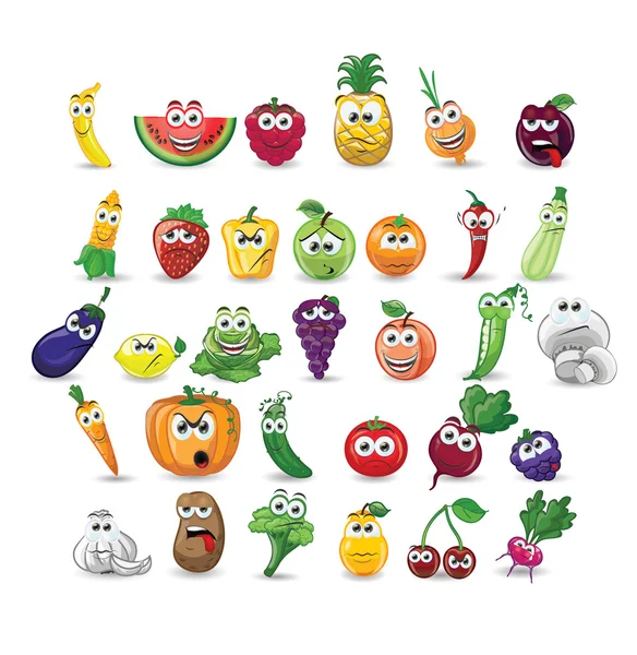 Groenten en fruit met emoties — Stockvector