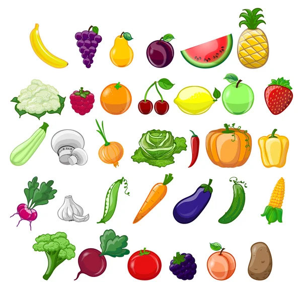 Hortalizas, frutas y bayas — Vector de stock