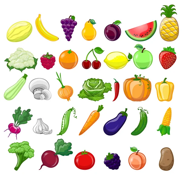 Hortalizas, frutas y bayas — Vector de stock