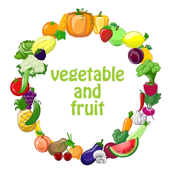 Vegetables and fruits with lettering — Stock Vector