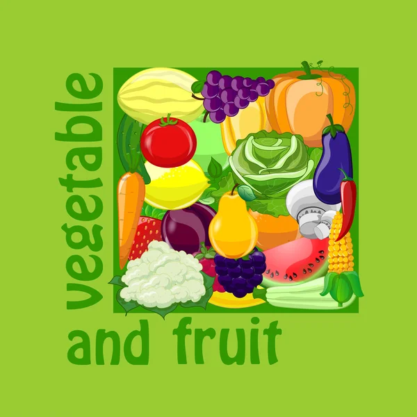 Legumes e frutas de desenhos animados —  Vetores de Stock