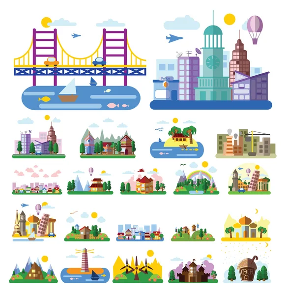 Paisajes en estilo plano — Vector de stock