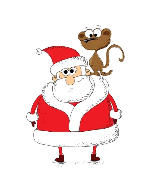 Santa Claus y Mono — Vector de stock