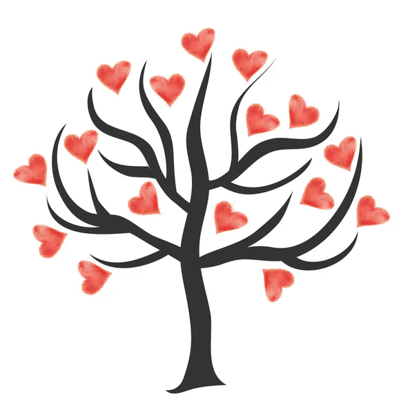 Watercolor tree with hearts — Stock Vector