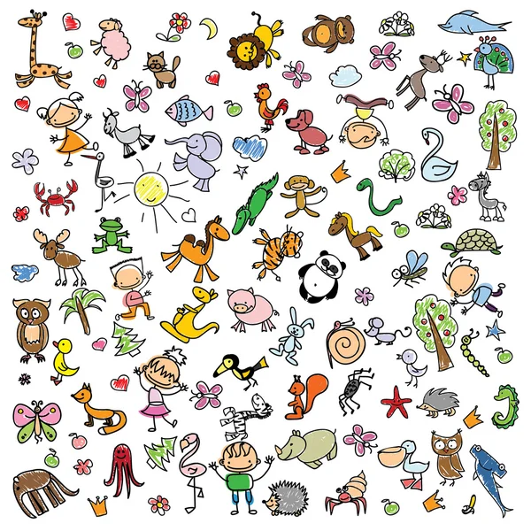 Doodle állatok rajzai — Stock Vector