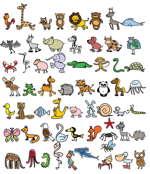 Drawings of doodle animals — Stock Vector